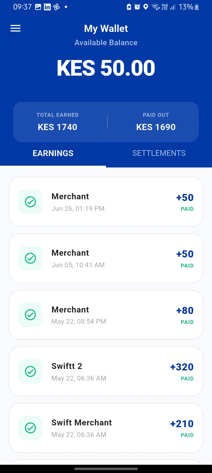 Rider app wallet screen