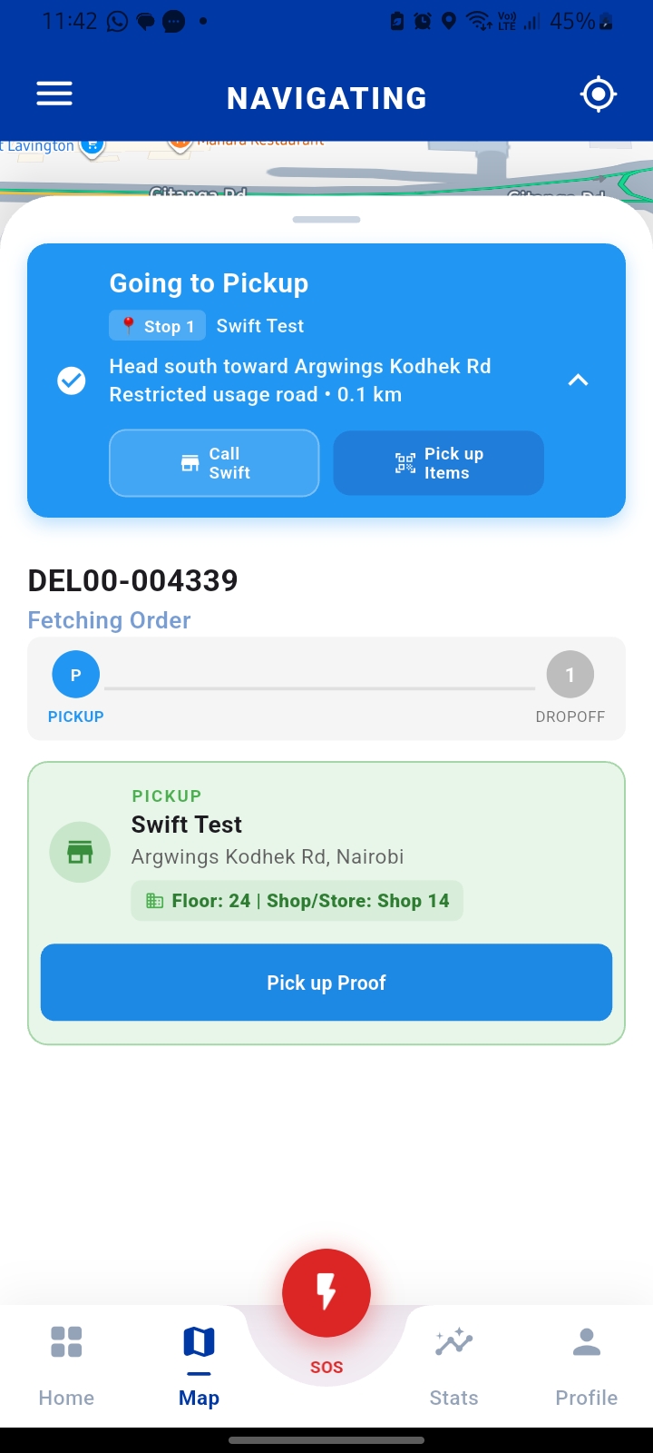 Rider app pickup screen