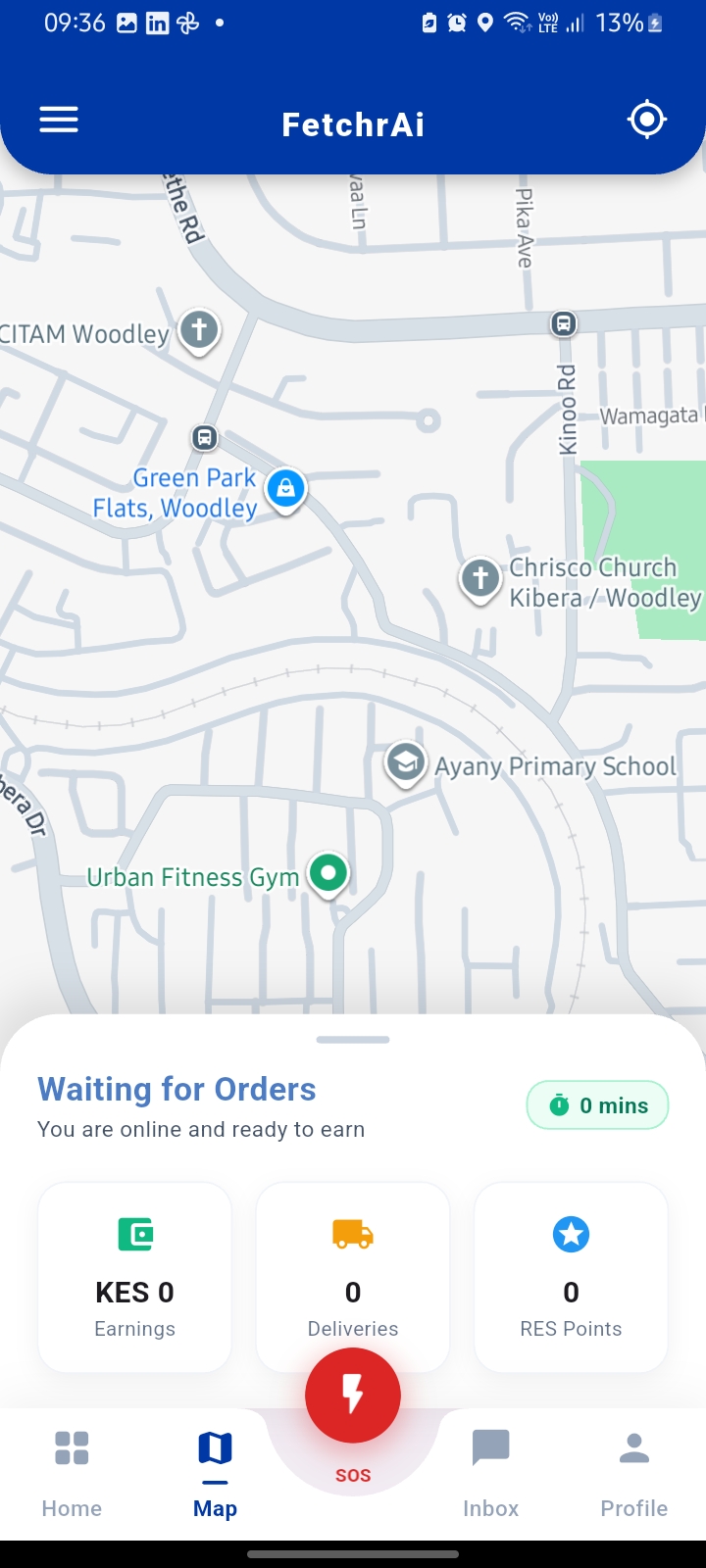 Rider app waiting for orders screen